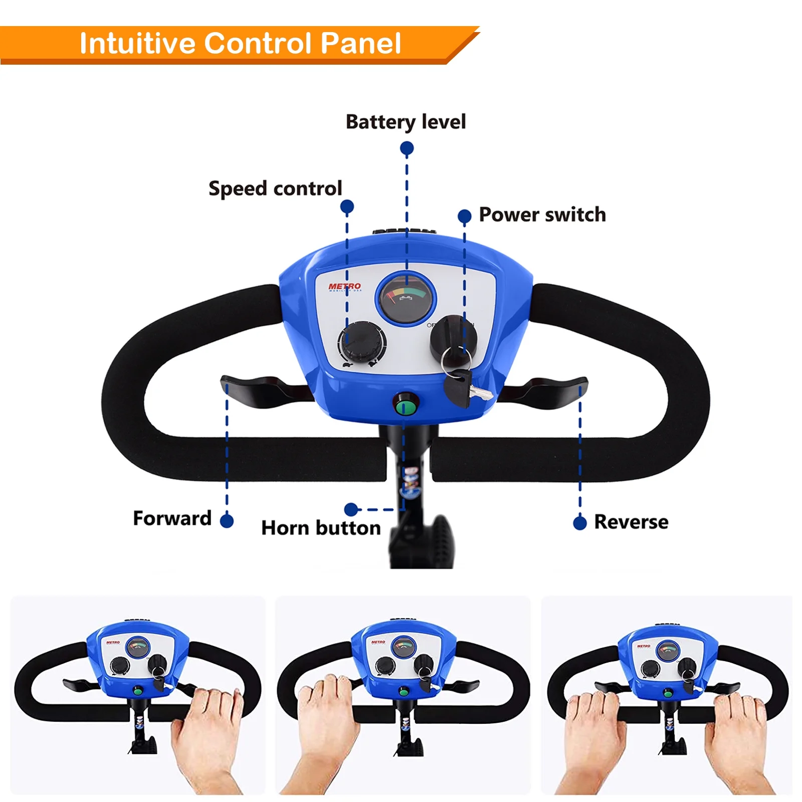 4 Wheels Folding Mobility Scooter for Seniors Adults with Baskets Blue