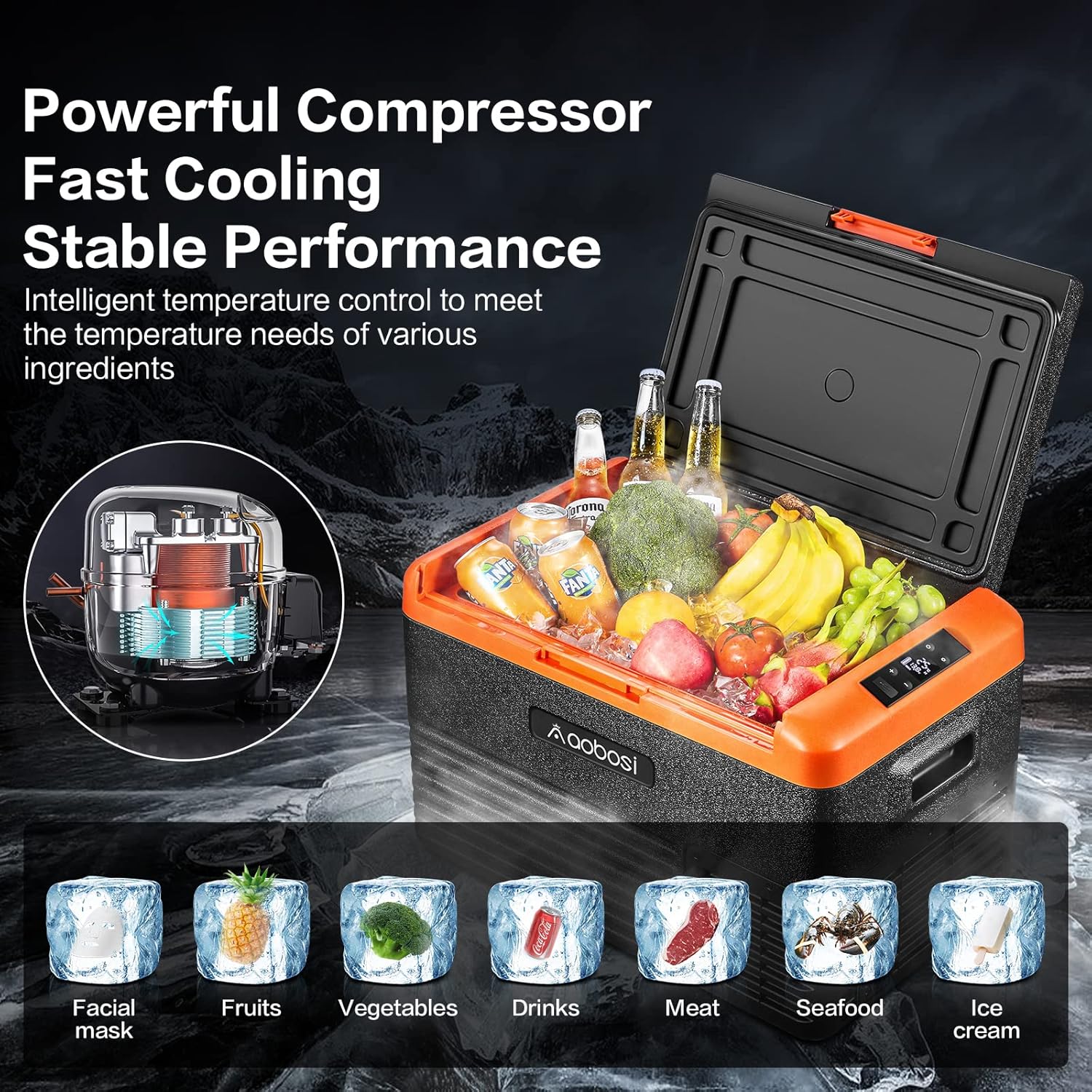 AAOBOSI 12 Volt Car Refrigerator 32 Quart (30L) RV Portable Refrigerator Freezer Single Zone APP Control Car Fridge -4℉-68℉ Electric Compressor Cooler 12/24V DC & 100-240V AC for Car, Camping,Truck,RV and Home Use
