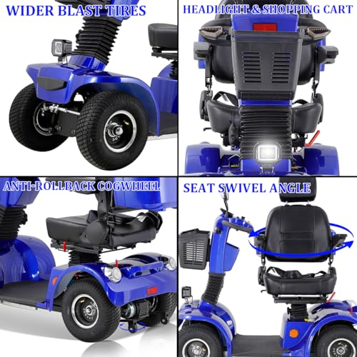 Heavy Duty Mobility Scooters for Seniors & Adults 4 wheel 500lbs Capacity - Electric Powered Chair,800W 20Ah power Long Range Power Extended Battery with Adjustable Seat and Rear Basket