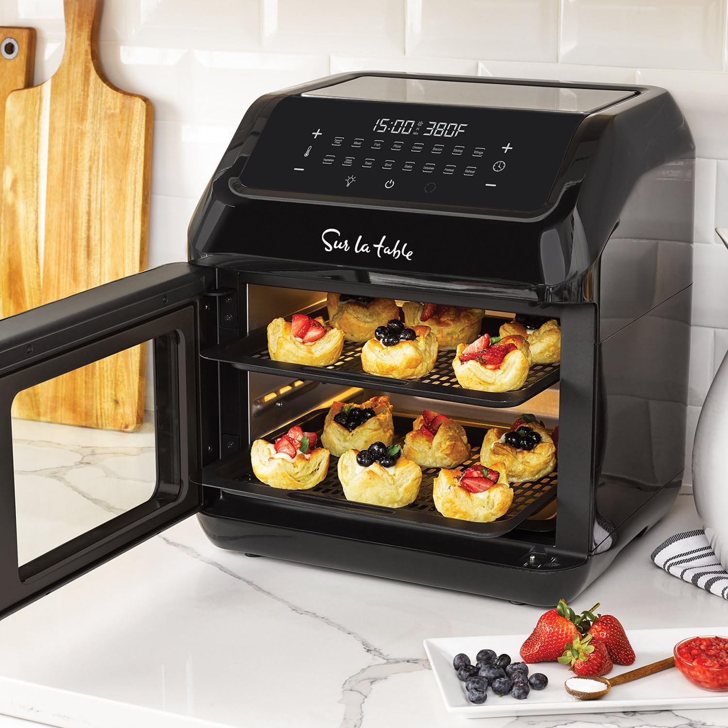 Sur La Table Air Fryer, 13 Qt with Easy Open Door, 7-in-1 Multifunctional Air Fryer with 16 One-Touch Presets, Digital Touchscreen LED Display Maximum Temperature to 400° F