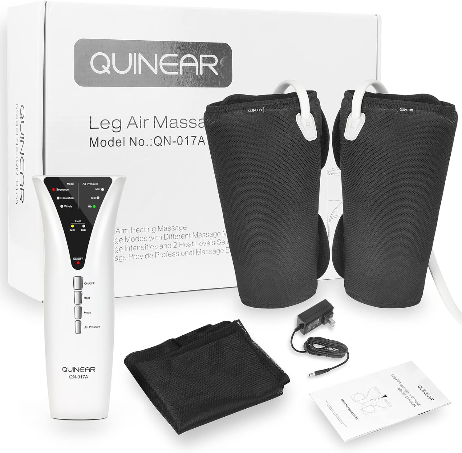 QUINEAR Leg Massager with Heat and Air Compression, Calf Massager with 3 Modes 3 Intensities 2 Heating for Circulation and Pain Relief