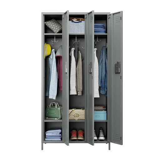 METAN Metal Storage Locker for School Office Gym Bedroom, 12 Doors Locker Cabinet for Employees, Industrial Steel Storage Locker with 12 Hooks, Assembly Required (12 Door-Light Gray)