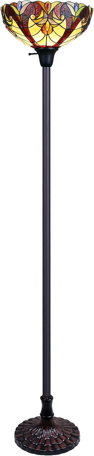 Chloe Lighting Adia Tiffany-Style Dark Bronze 1-Light Victorian Torchiere Floor Lamp 14" Shade