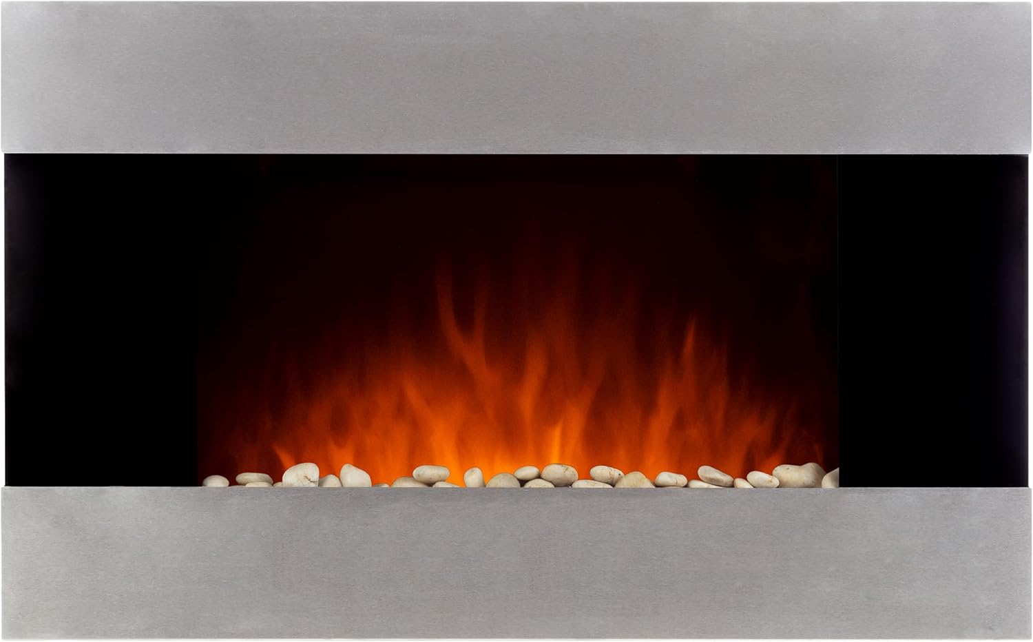 36-Inch Wall Mounted Electric Fireplace - Modern Stainless-Steel Fireplace with Floor Stand, Remote, and Adjustable Heat and Brightness by Northwest