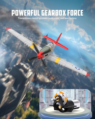 VOLANTEXRC RC Plane, 4 Channel Remote Control Airplane Fighter RTF with 6-Axis Gyro, 3 Modes & Aerobatics Easy to Fly, 2.4GHz Radio Controlled Aircraft for Beginners, Boys & Adults, P51D Mustang, Red