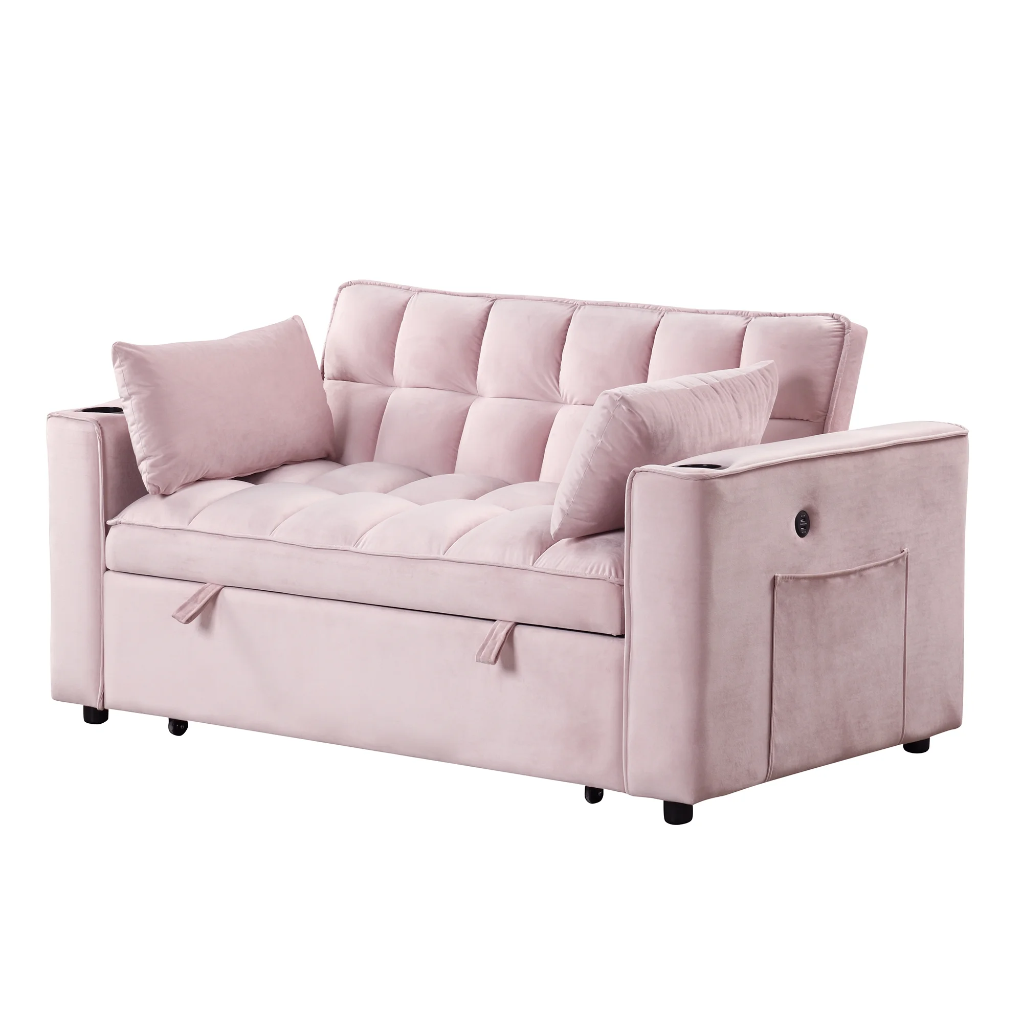 Hombay Modern Convertible Sleeper Sofa Bed, Folding Futon Couch Loveseat with Cup Holder and USB Charging Ports for Living Room Bedroom Apartment