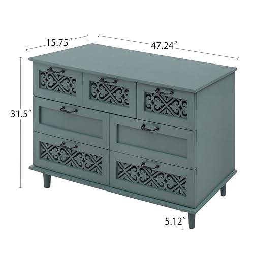 Farmhouse Sideboard Cabinet Accent Sideboard Buffet Cabinet With 3 Door 3 Drawer Wooden Cabinet Storage Cupboard Console Table Coffee Bar For Living Room Hallway Bedroom (Blue/47.24"*15.75"*35.43")