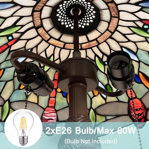 Capulina Tiffany Table Lamp, Mission Hexagon Virgin Style Stained Glass Reading Desk Lamp 2-Light 16x16x24 Inches Decor for Home Office Bedroom Living Room