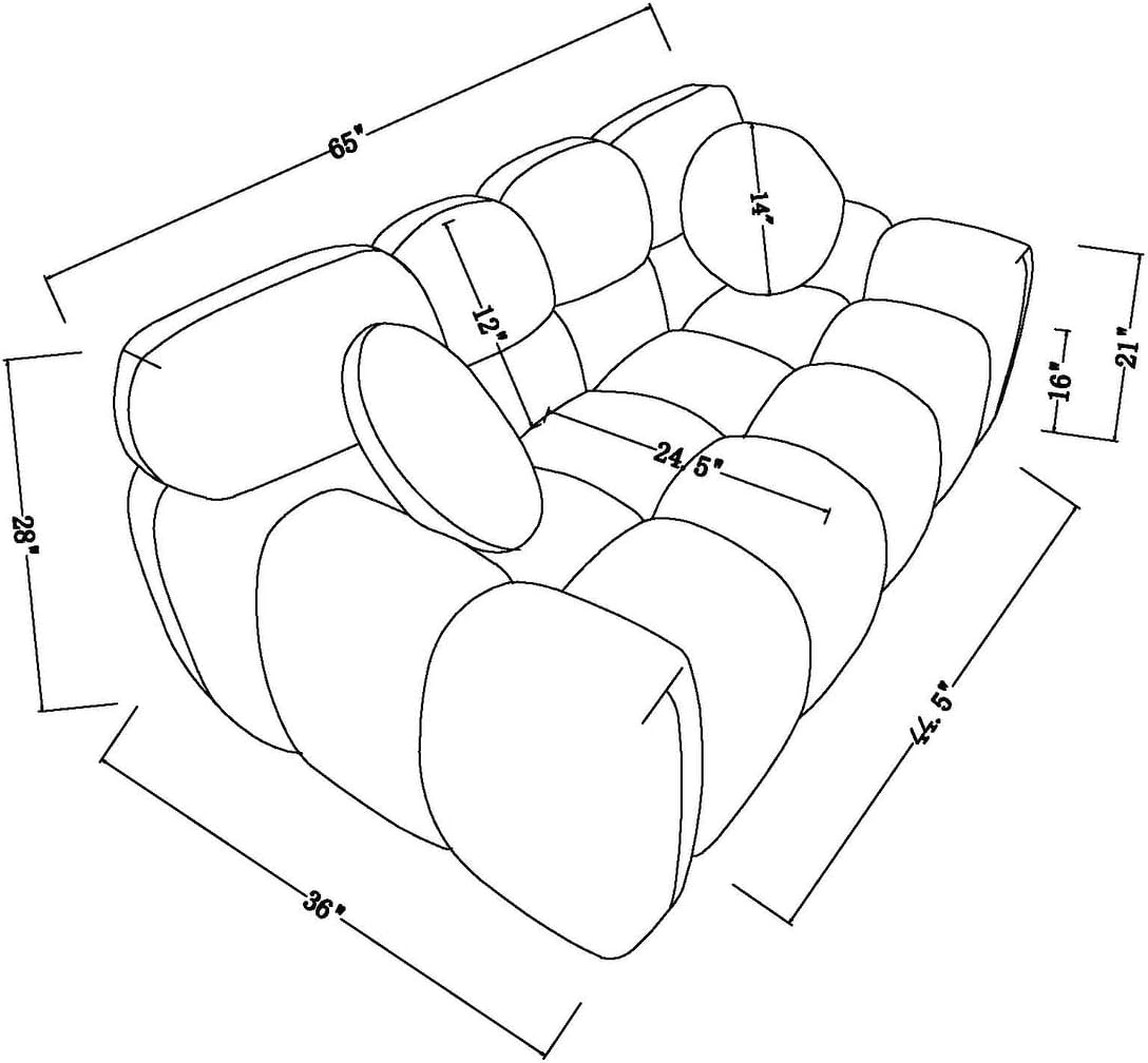 Modern Loveseat Sofa Olive Green Marshmallow Recliner Couch Living Room Lounge Settee with Pillows Abstract Lake House Contemporary Solid Felt Wood