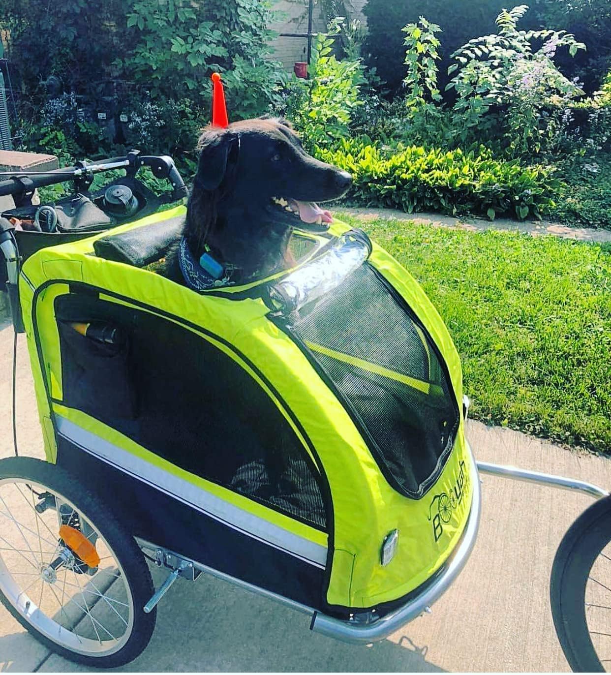 Booyah Large Pet Bike Trailer Dog Stroller & Jogger with Shocks Non Tipping. Green/Yellow