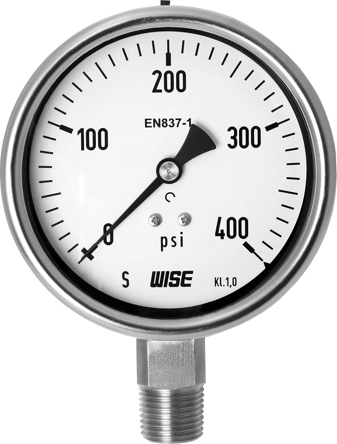 WISE Industrial Service Pressure Gauge P252 100mm(4") Dial, 1/2"NPT(M), Bottom Connection, 0~400psi, Full Stainless Steel Internals, Made in Korea Pack of 2