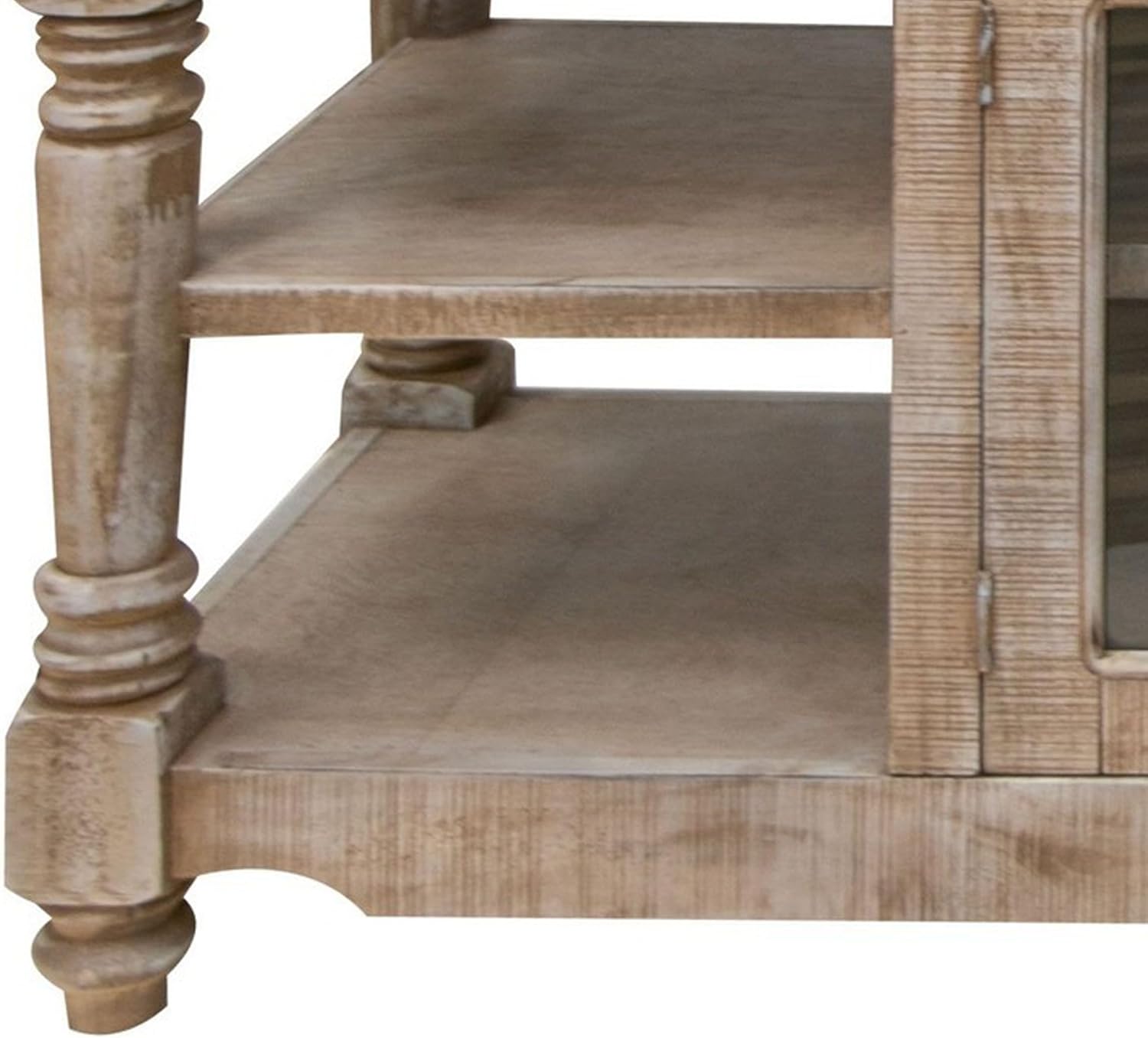 Benjara Genie 60 Inch Kitchen Island, Mango Wood, 3 Drawers, 2 Doors, Drift Sand, Brown
