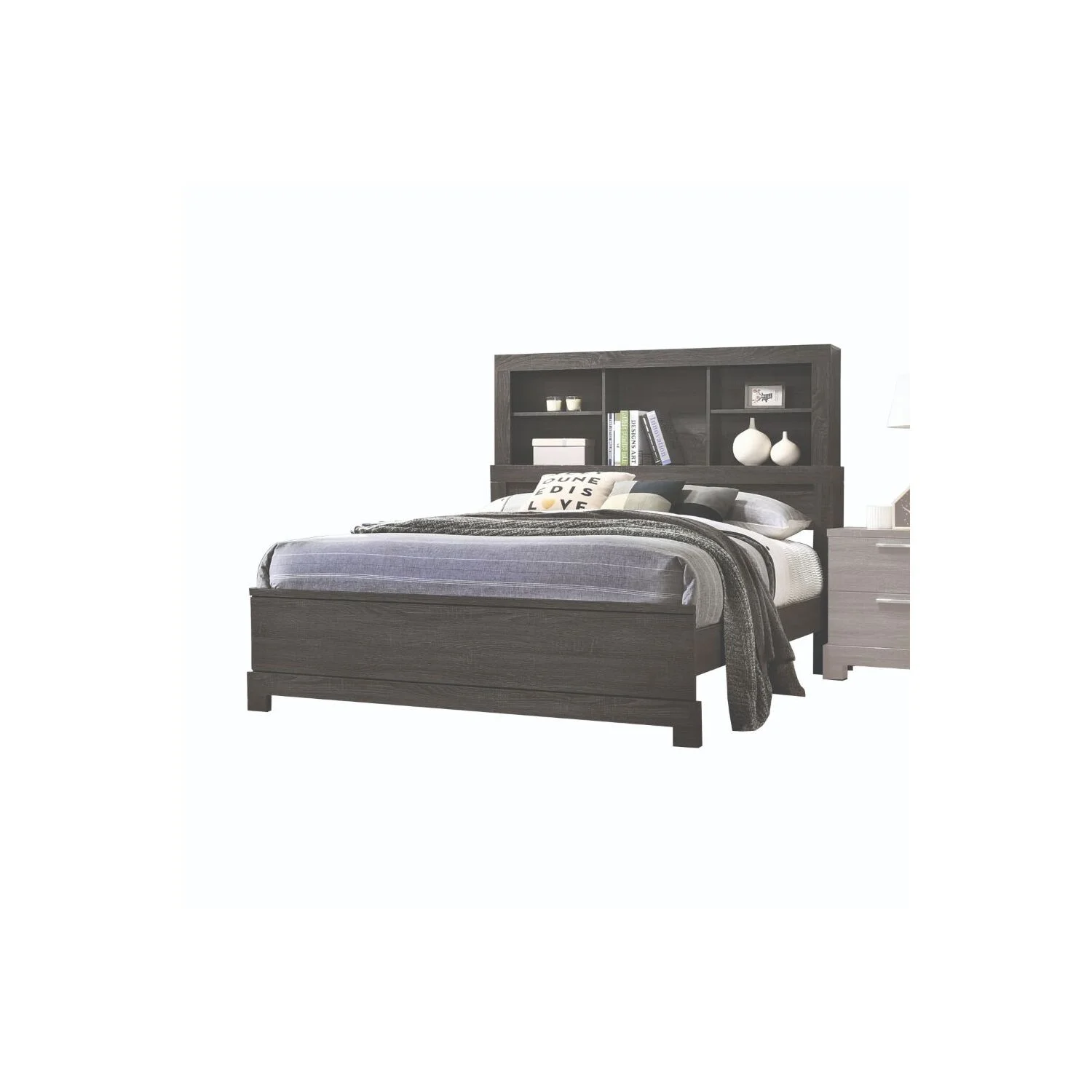 ACME Lantha Eastern King Bed w/Storage, Gray Oak (1Set/2Ctn)-Color:Gray Oak,Quantity:1,Style:Transitional