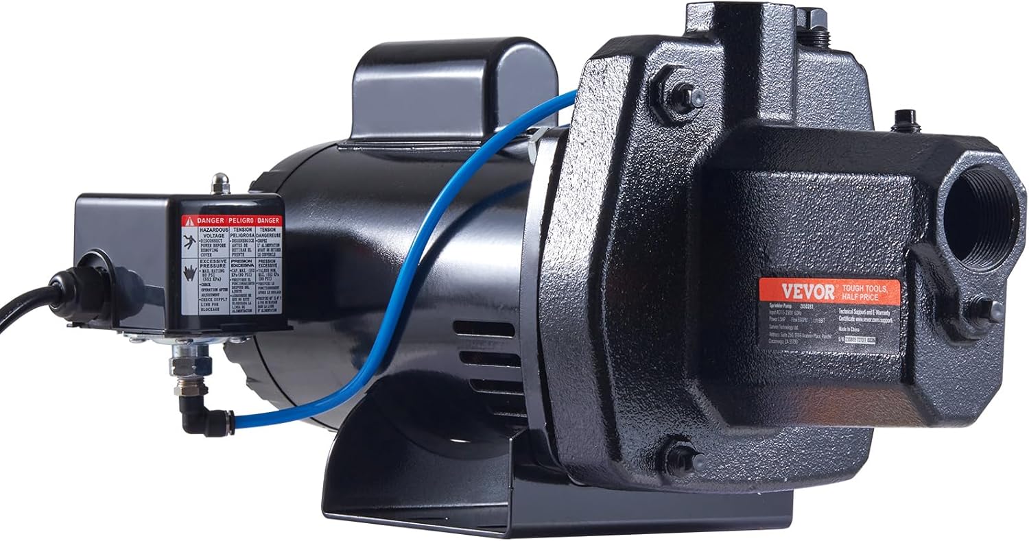 VEVOR 1.5 HP Cast Iron Sprinkler/Irrigation Pump, 115/230 Volt, 66 GPM 3450 RPM Shallow Well Jet Water Pump Booster, 1'' NPT Outlet 1-1/4'' NPT Inlet Lake Lawn Pump for Irrigation Sprinkler System