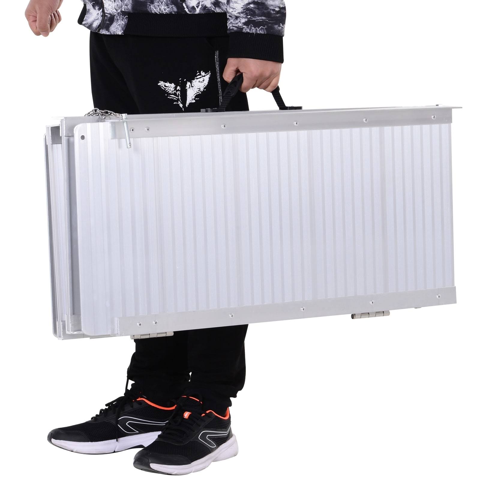 HOMCOM Aluminum Foldable Lightweight Ramp with Side Walls and Carry Handle for Wheelchair Mobility Assistance - 5&