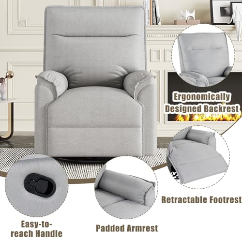 Swivel Recliner Chair, Manual 360 Degree Swivel Rocker Recliner Chair, Upholstered Nursery Glider Recliner Single Sofa Chair for Living Room, Beige
