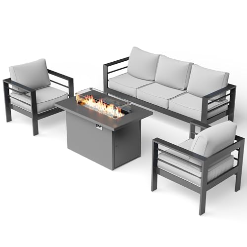 UDPATIO 8 Piece Aluminum Patio Furniture Set, Oversized Modern Outdoor Furniture Set with Olefin Fabric Cushion for Patio Deck Backyard, Dark Grey(with Waterproof Covers)