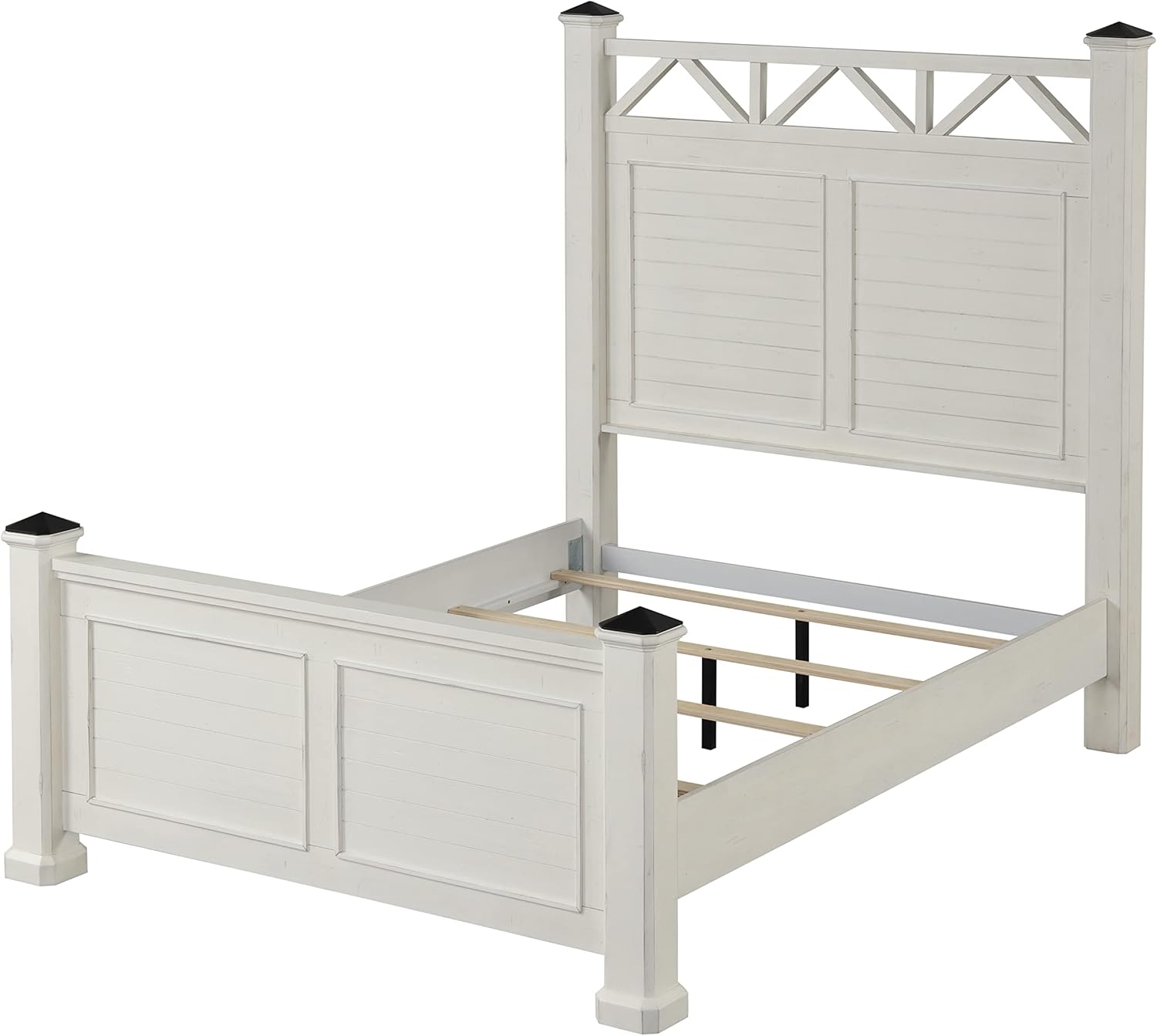 Roundhill Furniture Laria Wood Panel Bed with Dresser, Mirror, and Nightstand, Queen, Antique White