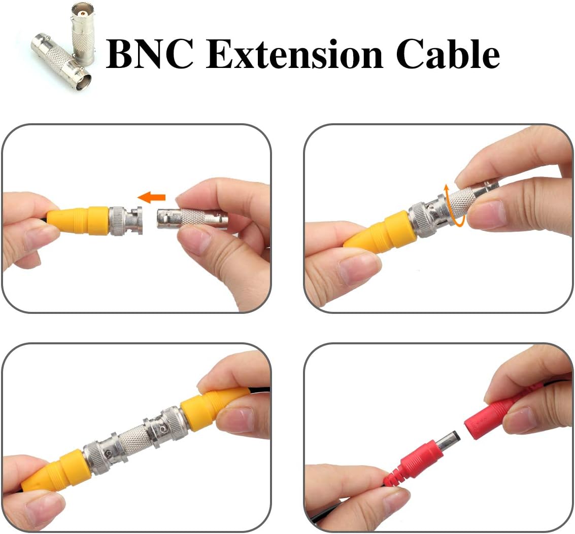 BNC Cable, 200ft 4Pack All-in-One Siamese Video and Power Security Camera Wire Cord with 2 Female Connectors for All Max 5MP HD CCTV DVR Surveillance System