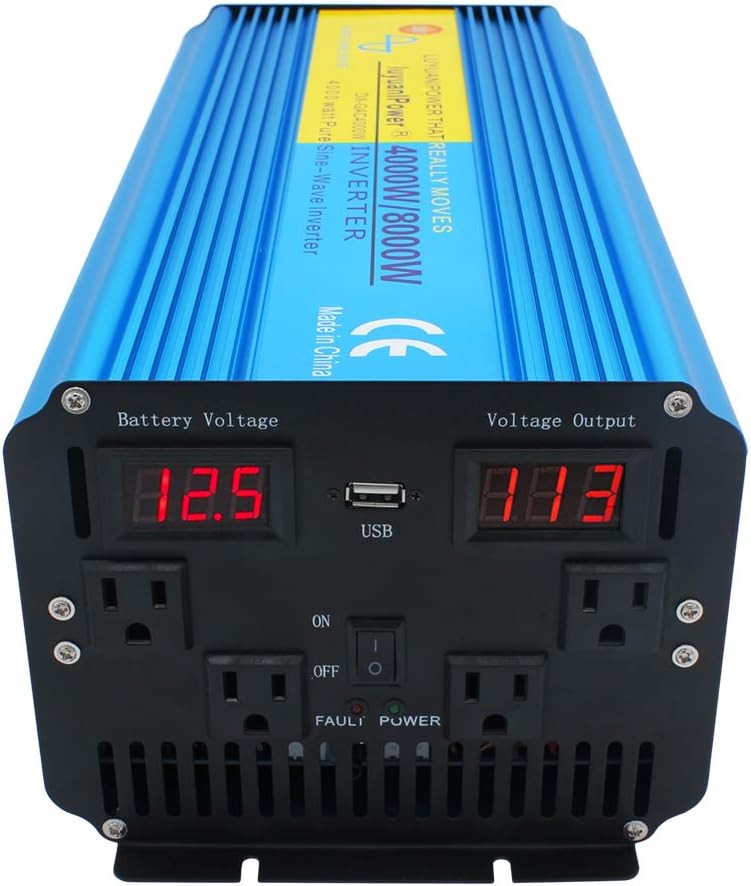 Cantonape Pure Sine Wave Inverter 4000W Power Inverter 24V to 110V DC to AC with LED Display Remote Controller for Truck RV Home Solar System