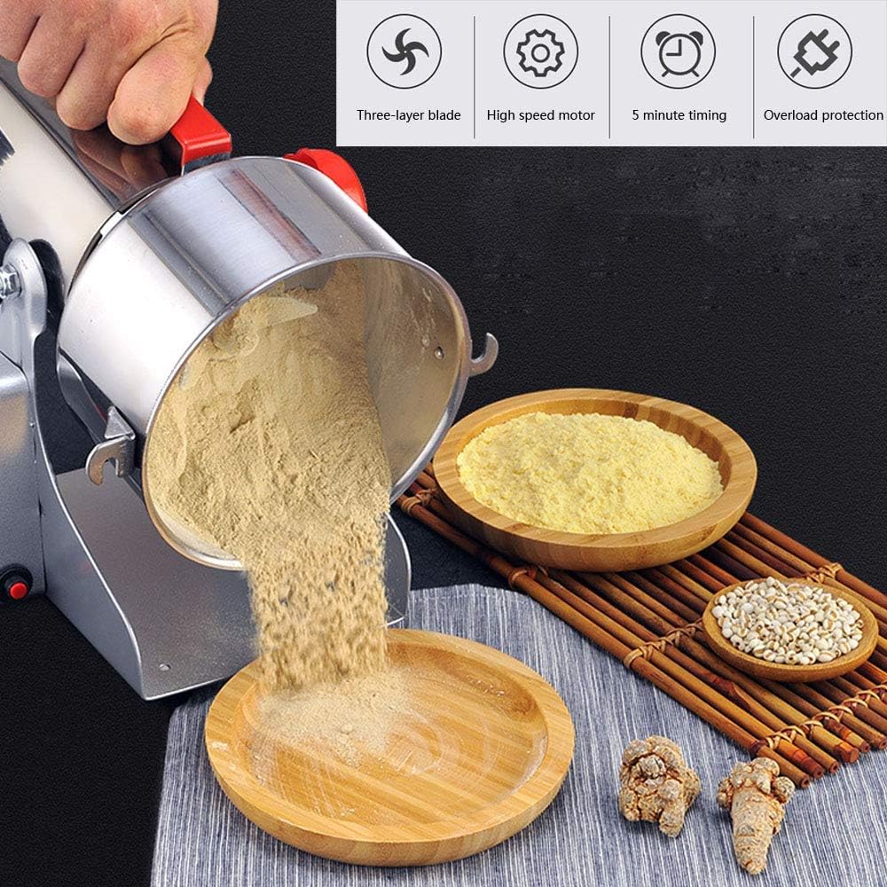 700G Commercial Electric Stainless Steel Grain Grinder Mill Grain Grinder Mill Flour Powder Machine High-Speed Swing Type Grain Spice Nut Energy Saving Grinding