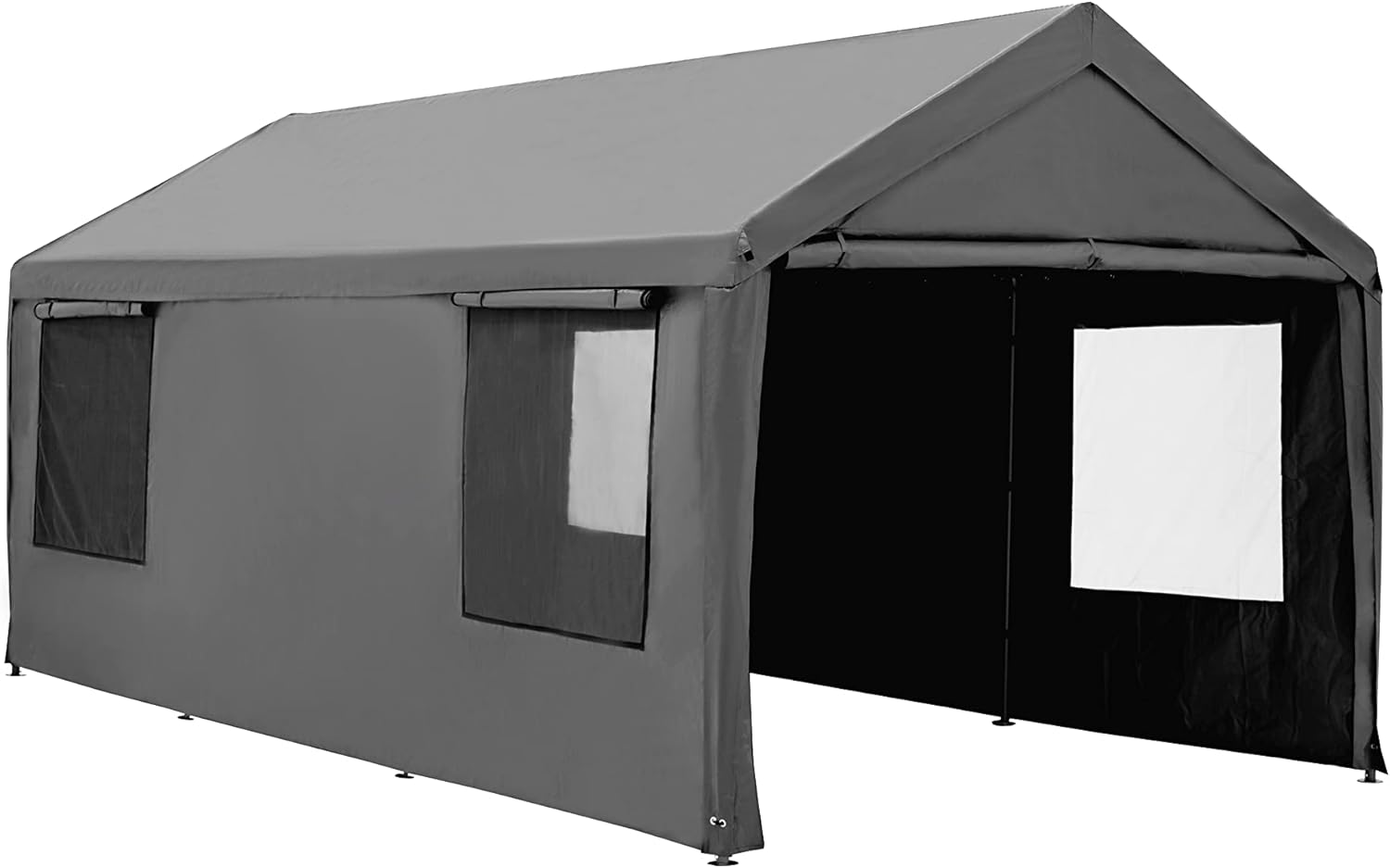 Carport, 10 x 20 ft Heavy Duty Carport with Ventilated Windows, Portable Garage with Removable Sidewalls & Doors, All-Season Car Canopy for Auto, Truck, Boat, SUV, Gray
