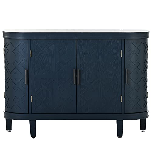 Buffet Cabinet Accent Storage Cabinet Sideboard Wooden Cabinet with Antique Pattern Doors for Hallway, Entryway, Living Room, Bedroom (Grey)
