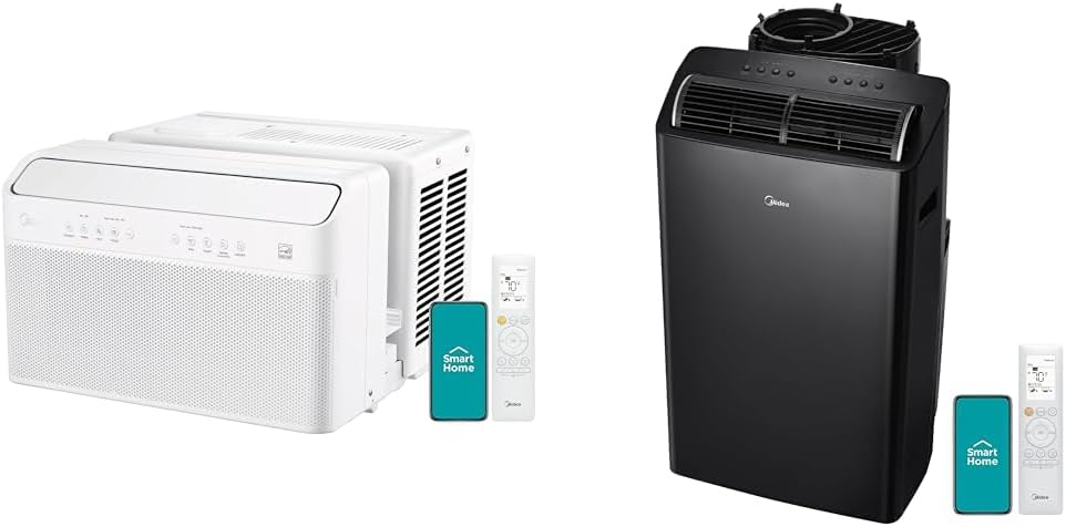 Midea U-Shaped 10,000 BTU Smart Inverter Window AC & 14,000 BTU High Efficiency Inverter Portable AC Bundle