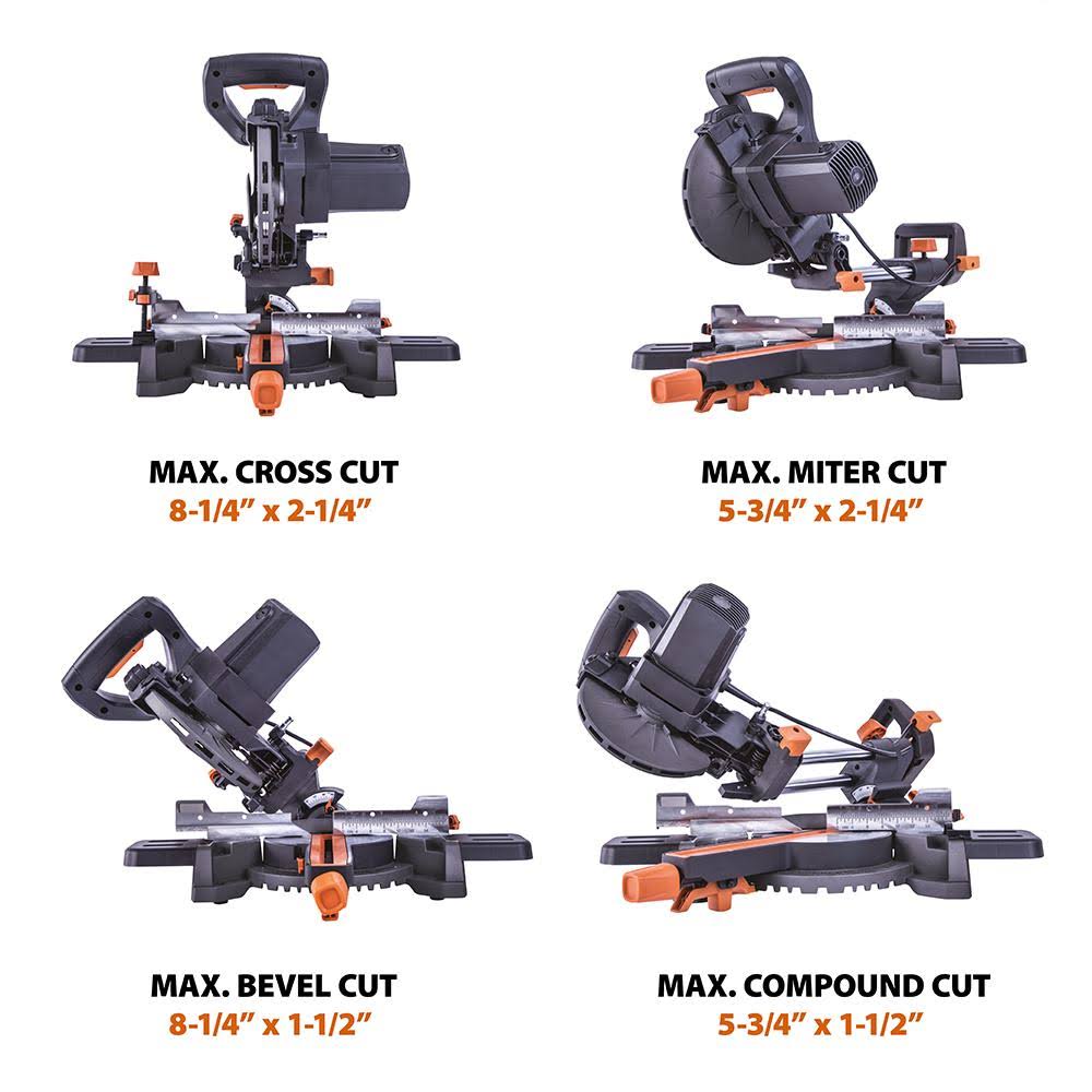 Evolution R185SMS+: Single Bevel Sliding Miter Saw with 7-1/4 in. Multi-Material Cutting Blade