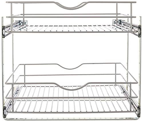 Knape u0026 Vogt RS-DBLMUB-20-FN 20.625 in. W x 21.75 in. D x 16.25 in. H Double Tier Pull Out Cabinet Organizer, Frosted Nickel