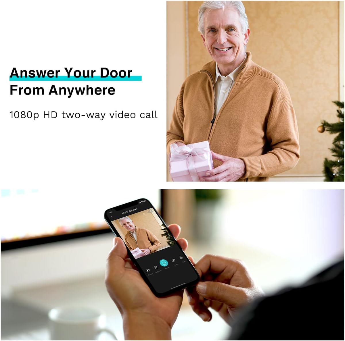 WUUK Smart Video Doorbell Camera wi-fi with Motion Detector, Battery-Powered, 1080p Door Camera Wireless, No Monthly Fee, Easy Installation, SDcard/Cloud Storage, Alexa Compatible (Black)
