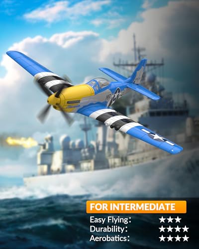 VOLANTEXRC RC Plane, 4 Channel Remote Control Airplane Fighter RTF with 6-Axis Gyro, 3 Modes & Aerobatics Easy to Fly, 2.4GHz Radio Controlled Aircraft for Beginners, Boys & Adults, P51D Mustang, Red