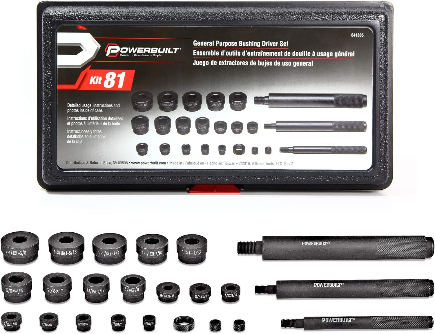 Powerbuilt General Purpose Bushing Driver Tool Kit, Tool Set to Install and Remove Press-in Bushings, Cars, Trucks, Tractors, Vehicles - 641335 Pack of 2
