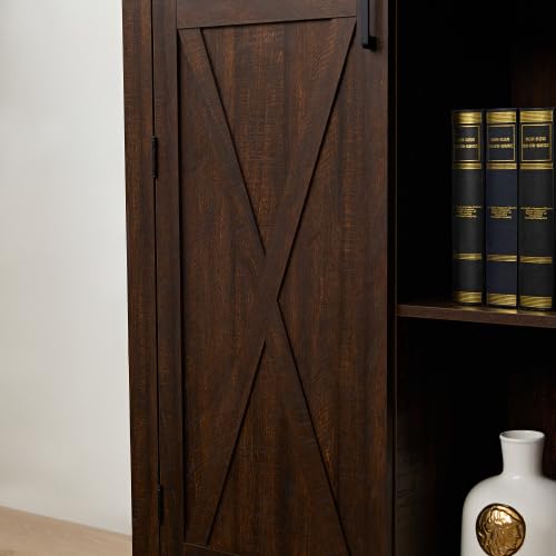 Tall Storage Cabinet Barn Door Storage Country Wood Rustic Farmhouse Pantry Cupboard Sliding Door Kitchen Organizer Furniture Home Drawer Shelves L39.37''*W15.75''*H74.4'' (Espresso)