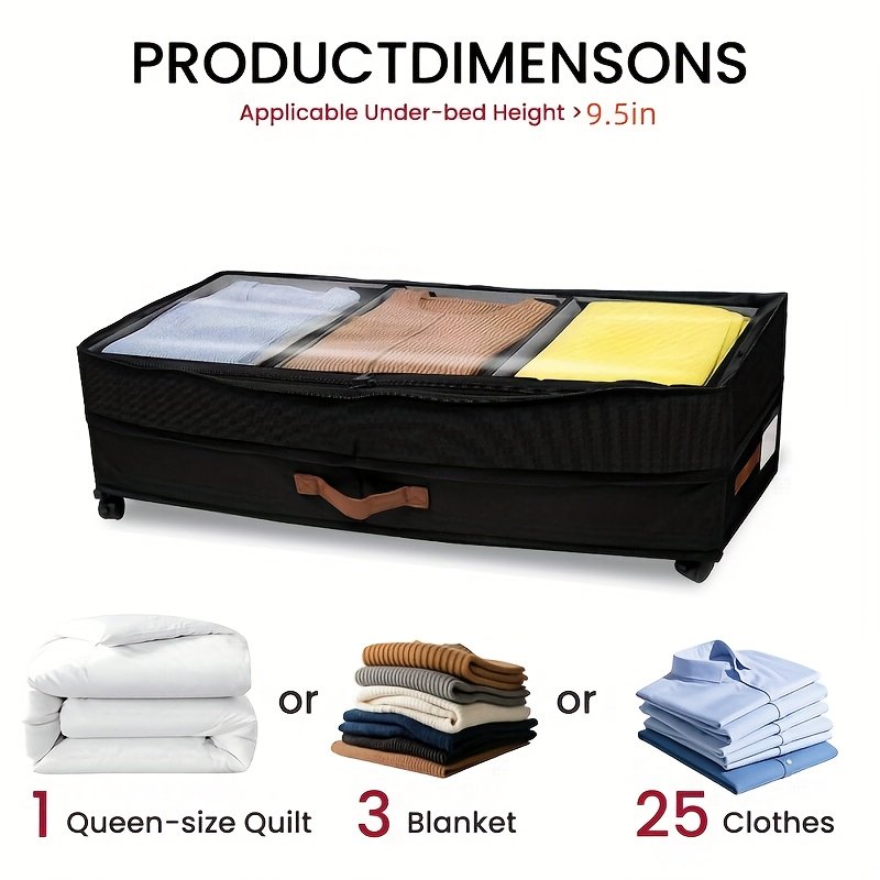 2-Pack Under-Bed Storage Bins with Wheels &amp; Clear Window, Adjustable Height Large Capacity Organizers for Clothes, Shoes, Blankets &amp; Toys