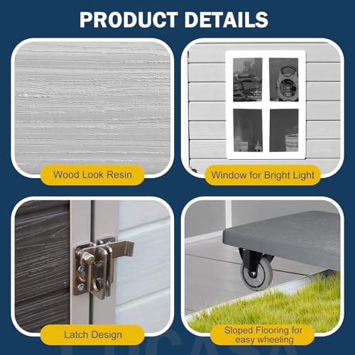 6x4 FT Outdoor Storage Shed, Waterproof Thicker Resin Shed with Floor & Lockable Door & Window & Vents, Plastic Tool Shed for Backyard, Patio, Poolside, All Weather Use, Lawn, Dove Grey