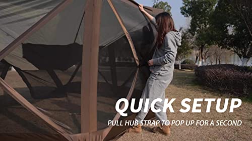 Pop Up Instant 12'x12' 6 Sided Gazebo Screen House for Camping 8-10 Person, for Backyard, Camping, Outdoor, Grey