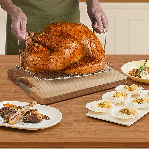 Roaster Oven with Self-Basting Lid, Large Electric Turkey Roaster Oven with Defrost & Warm Function, Adjustable Temperature, Removable Pan & Rack, Stainless Steel