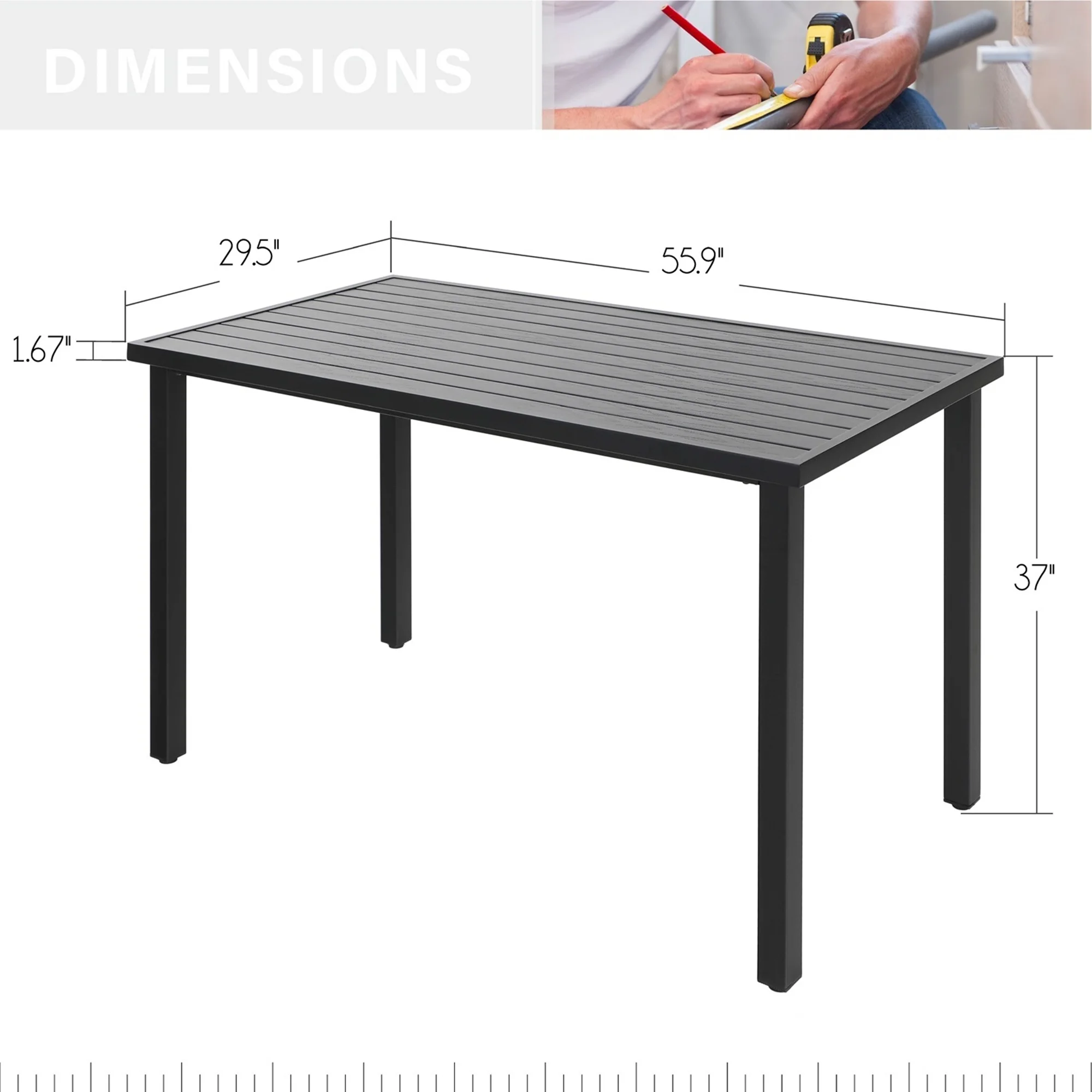 MF Studio 5-Piece All Weather Outdoor Bar Stool Set with Rectangle Counter Height Table & Patio Swivel Bar Chairs for 4 Person, Black & Brown