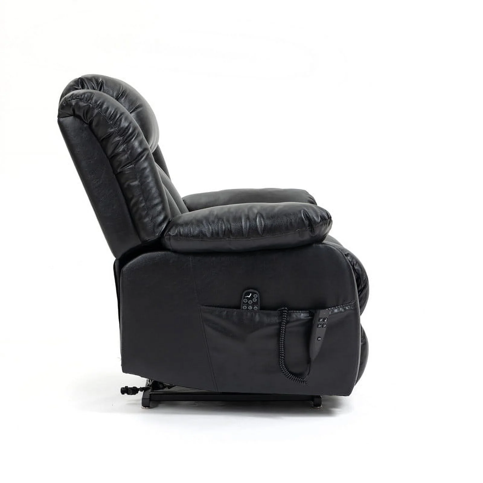 Oversized Dual Motor Lay Flat Power Lift Recliner Chairs for Elderly Adults,Black Leather Electric Recliners Chair with 8-Point Vibration Massage Lumbar Heating,2 Side Pocket,23" Seat Width