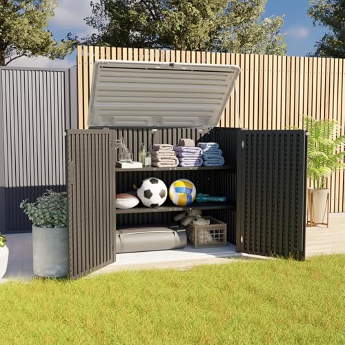 KINYING Horizontal Outdoor Storage Shed,47 Cu.ft Resin Outdoor Storage Cabinet Waterproof for Garden/Patio/Backyards