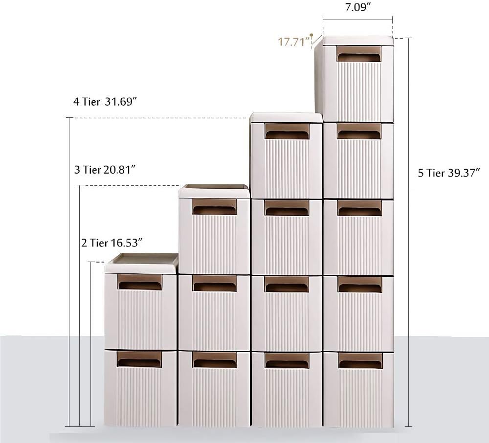 Feibrand 5 Storage Drawers Rolling Cart Organizer Plastic Drawers Unit on Wheels Tower Narrow Slim Container Cabinet for Bathroom Bedroom 17.7 x 7 x 38.8 Inches