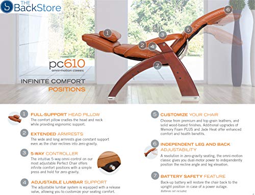 Human Touch Perfect Chair PC-610 Omni-Motion Classic Power Zero Gravity Recliner Performance Memory Foam Package Matte Black + Laptop Desk - Sycamore Premium Leather