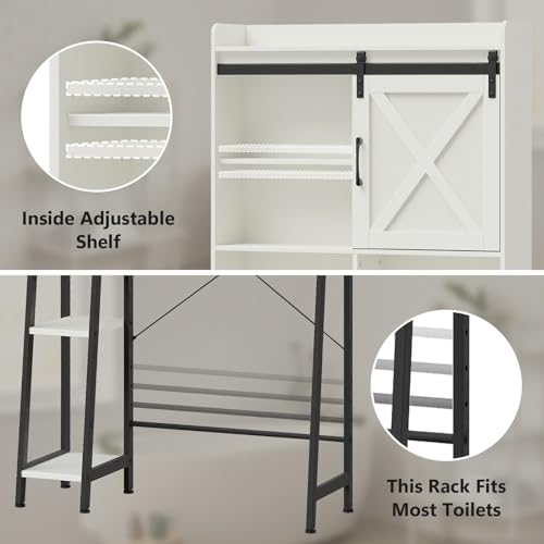 Over The Toilet Storage Cabinet, Farmhouse Storage Cabinet Over Toilet with Sliding Door && Toilet Paper Holder Stand, Home Space-Saving Toilet Rack, for Bathroom Restroom Laundry