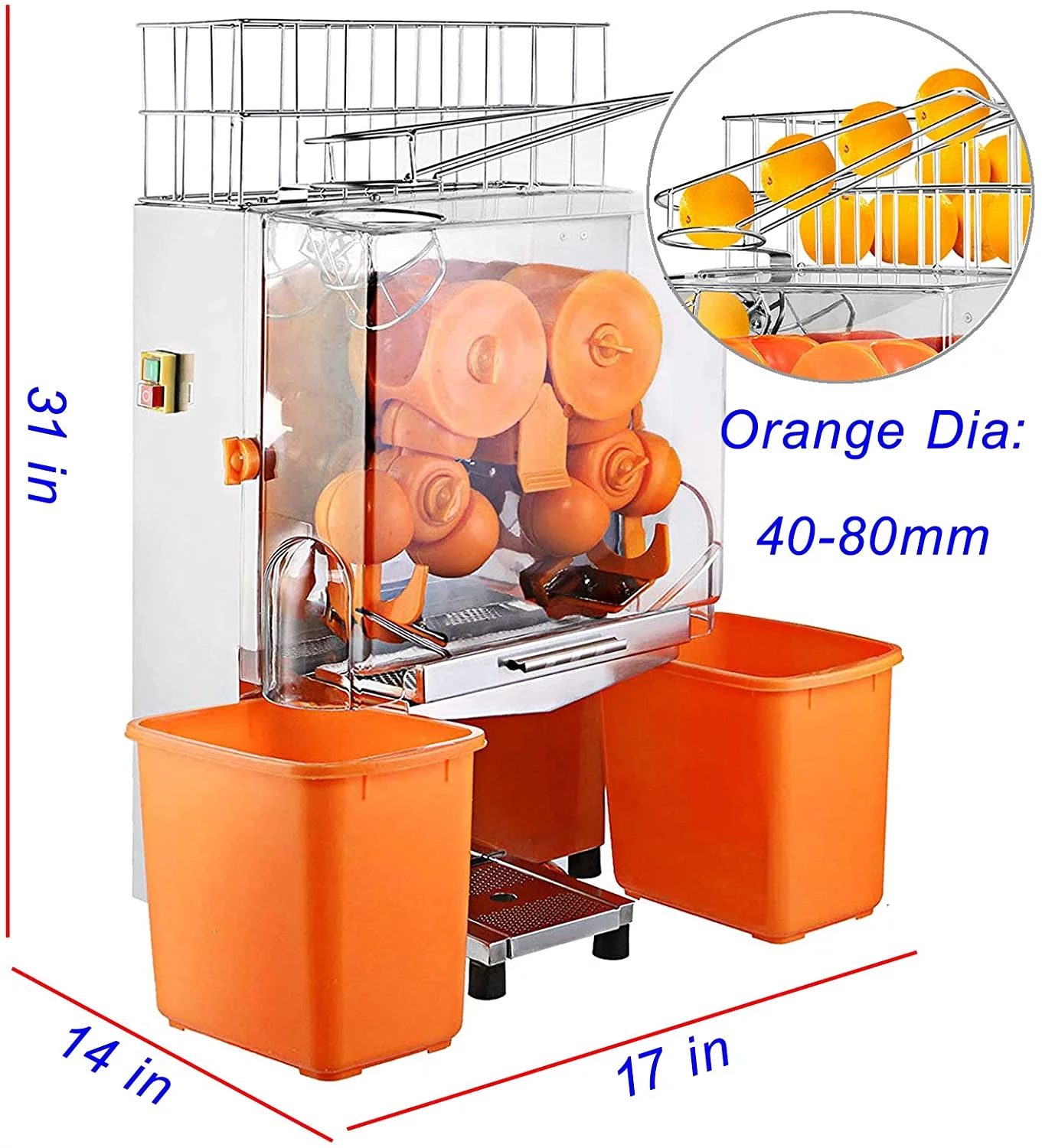 PreAsion 110V Commercial Orange Juice Machine Electric Orange Press Juicer Citrus Juice Squeezer with Plastic Basket with Scraper for Home Commercial Use