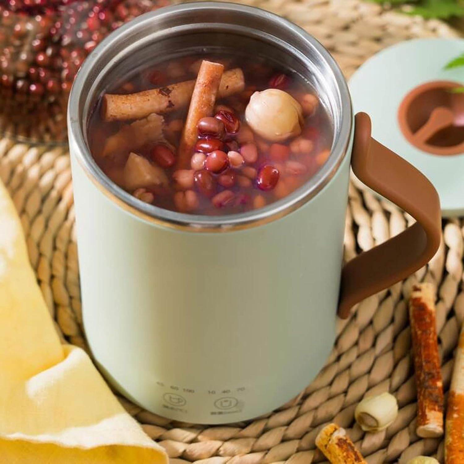 Kettles for Boiliwater, 350Ml Cookipot Stainless Steel Inner Dessert Stewinghine Multi Cooker Preservipot Portable Kettle Boil-Dry Protection, Stainless/Green