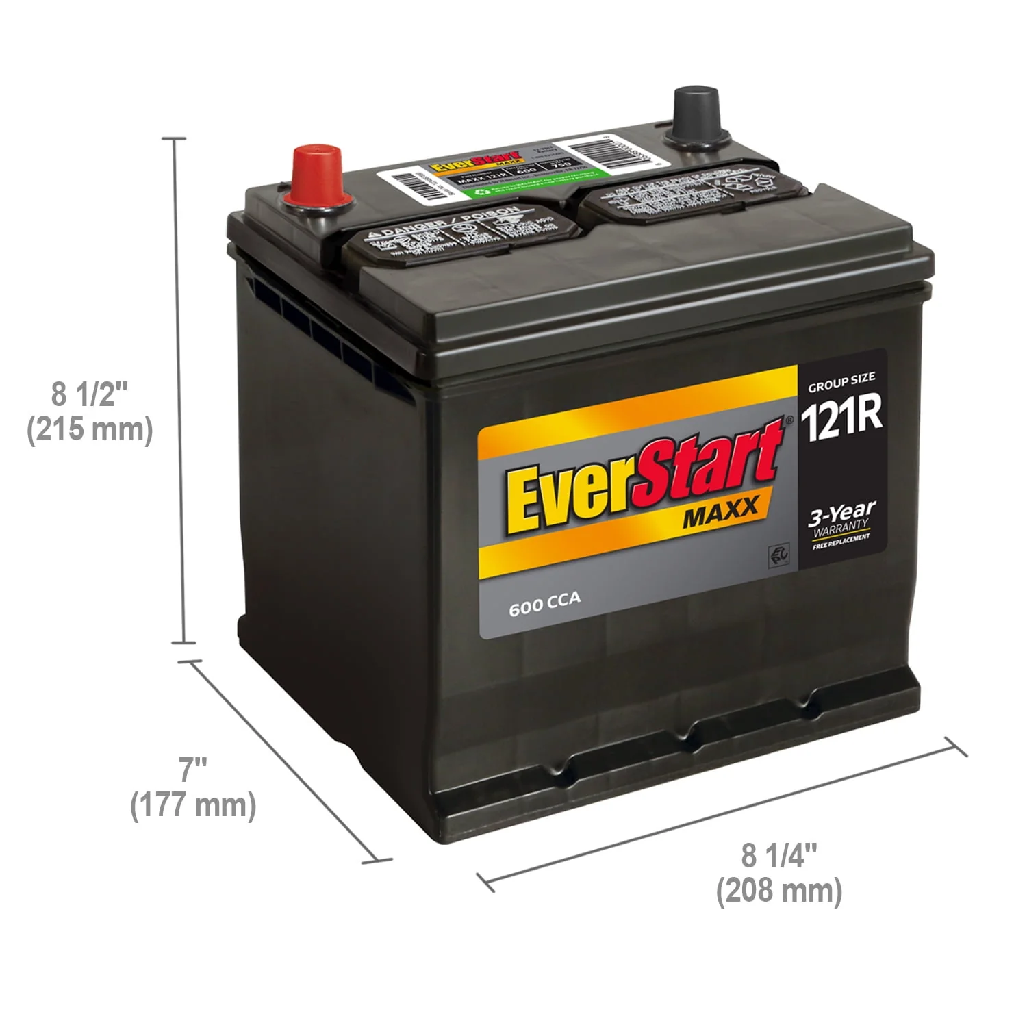 EverStart Maxx Lead Acid Automotive Battery, Group Size 121R 12 Volt, 600 CCA