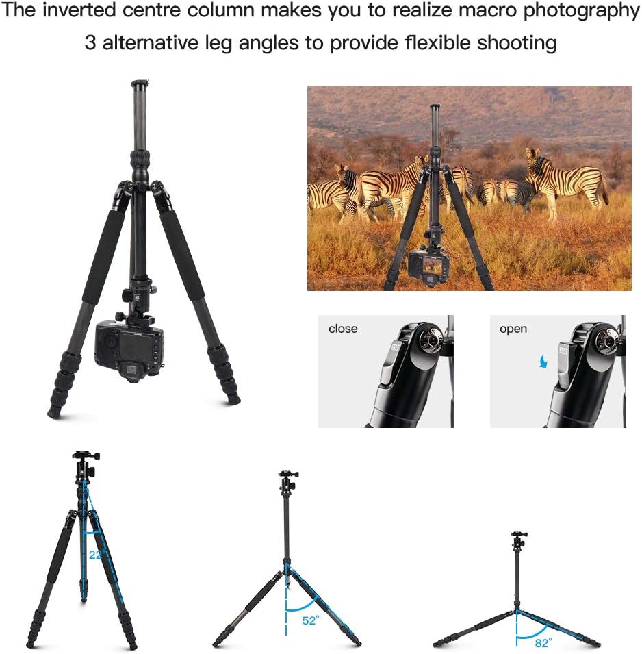 SIRUI Traveler 7C Camera Tripod 65.55 inches Carbon Fiber Arca Tripod with E-10 360° Panorama Ball Head and Arca Swiss Quick Release Plate Load Capacity Up to 17.6lbs, Convertible to Monopod