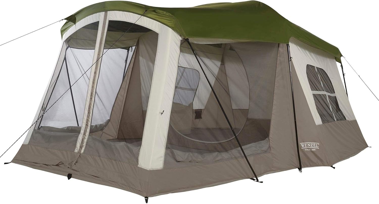 Wenzel Klondike 8 Person Water Resistant Tent with Convertible Screen Room for Family Camping