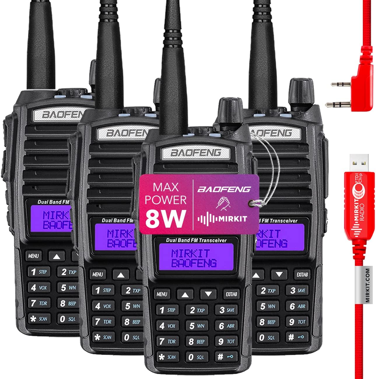 Mirkit Ham Radio Baofeng UV-82 MK5 8 Watt Max Power Two Way Radio with Baofeng Battery 2800 mAh for Your Tactical Radio & Mirkit Software for Walkie Talkie